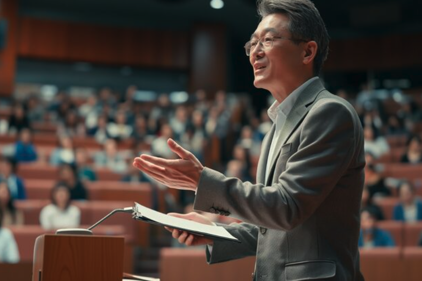 講師於會議廳進行政策分析課程